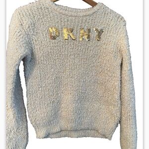 DKNY Fuzzy Cozy Long Sleeve Crop Sweater Sz XL Bling Logo